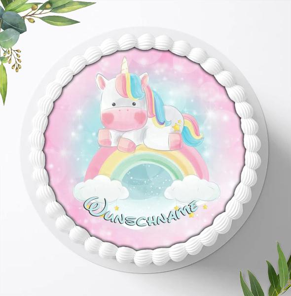 Einhorn Tortenaufleger mit Wunschnamen, Ø 20cm, 0804z